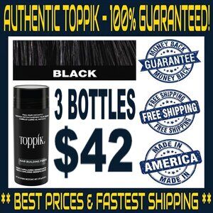 3 BOTTLES of TOPPIK 27.5g Hair Fibers, All Colors, 100% Authentic, Free Shipping